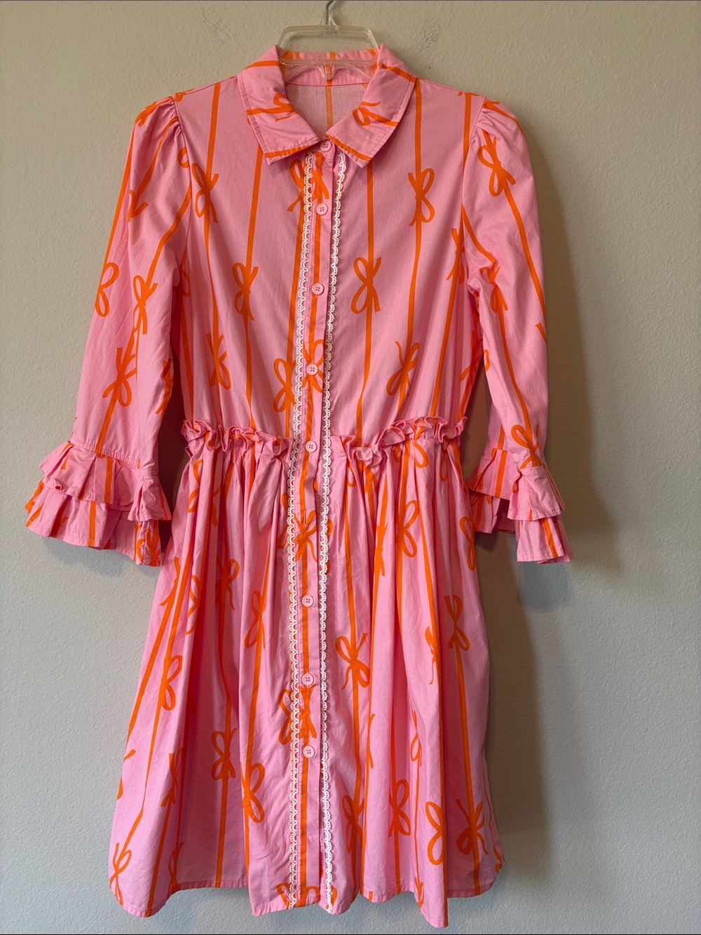 Womens Pink & Orange Button-Front Shirt Dress